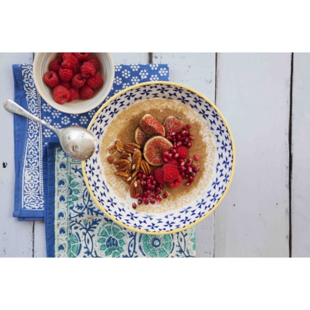 Amaranth Porridge with Raspberries, Figs, Pomegranate and Pecans