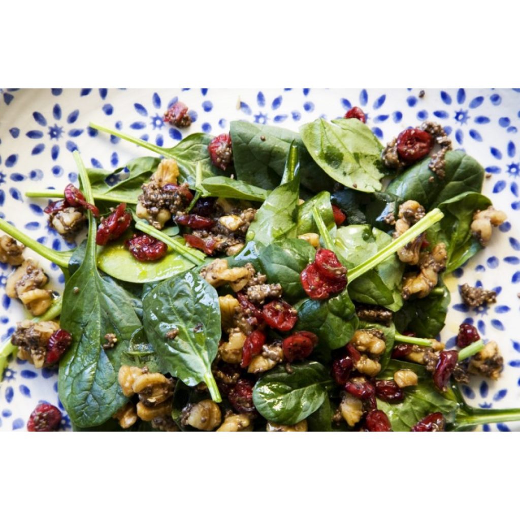 Cranberry Walnut and Chia Seed Spinach Salad With Lemon Balsamic